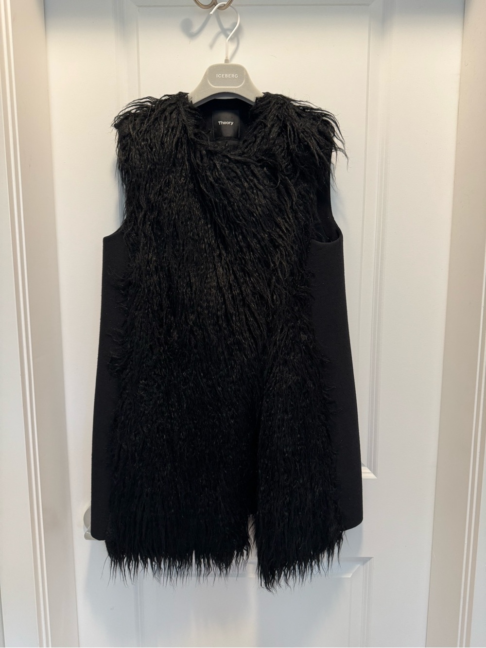 Theory Black Faux Fur-Front Sleeveless Vest